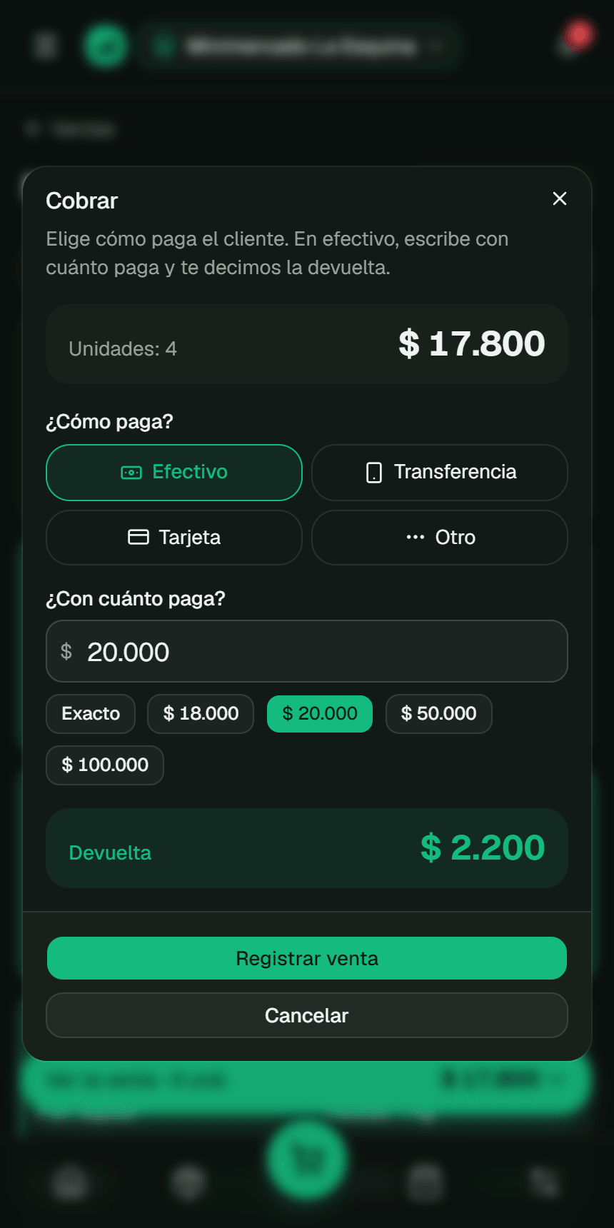 Fluvi — Cobrar con devuelta